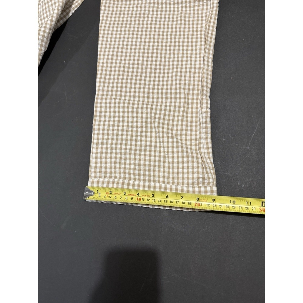 MNG Tan Brown Gingham Checkered Lounge Wide Leg Pants Women's Size M 100% Cotton - Picture 7 of 11